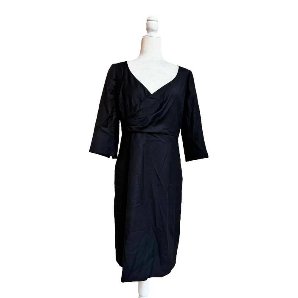 J Crew Black Wool Sheath Womens Size 8 Surplice V Neck 3/4 Sleeve Classic